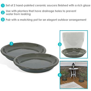 Sunnydaze 7 in Glazed Ceramic Flower Pot/Plant Saucers - Set of 2