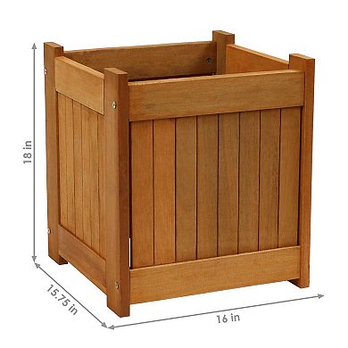 Sunnydaze Meranti Wood Decorative Square Planter Box - 16 in