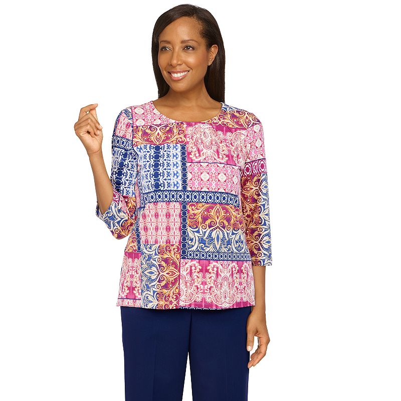 Womens Alfred Dunner Sloanne Street Medallion Patchwork Print Top, Size: S