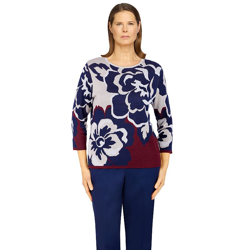 Womens Alfred Dunner Sloanne Street Stylized Floral Sweater, Size: Large, 
