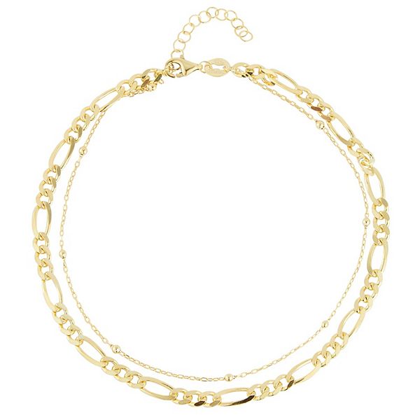 Sunkissed Sterling Double Figaro & Ball Chain Anklet - Gold Tone