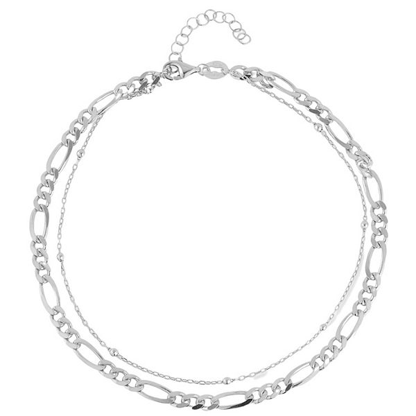 Sunkissed Sterling Double Figaro & Ball Chain Anklet - Silver Tone