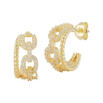 Sunkissed Sterling Cubic Zirconia Double Ring Huggie Hoop Earrings