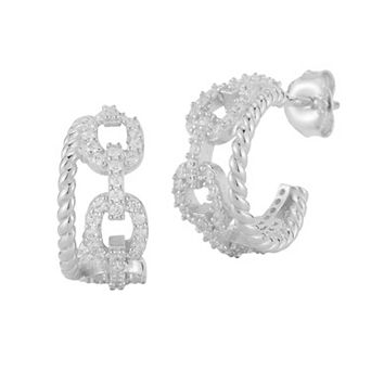Sunkissed Sterling Cubic Zirconia Double Ring Huggie Hoop Earrings