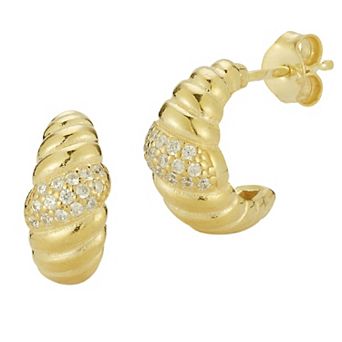 Sunkissed Sterling Cubic Zirconia Croissant Huggie Hoop Earrings