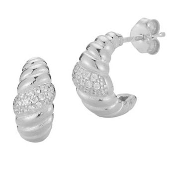 Sunkissed Sterling Cubic Zirconia Croissant Huggie Hoop Earrings