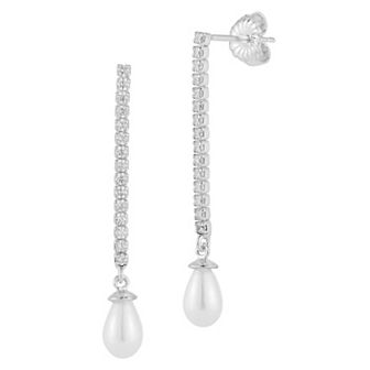 Sunkissed Sterling Freshwater Cultured Pearl & Cubic Zirconia Tennis Drop Earrings