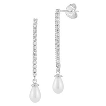 Sunkissed Sterling Freshwater Cultured Pearl & Cubic Zirconia Tennis Drop Earrings