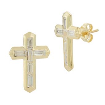 Sunkissed Sterling Cubic Zirconia Cross Statement Stud Earrings