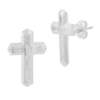 Sunkissed Sterling Cubic Zirconia Cross Statement Stud Earrings
