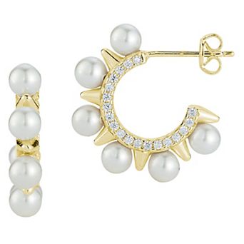 Sunkissed Sterling Freshwater Cultured Pearl & Cubic Zirconia Spike Hoop Earrings
