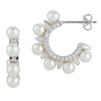 Sunkissed Sterling Freshwater Cultured Pearl & Cubic Zirconia Spike Hoop Earrings