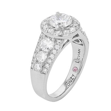 SLNY Sterling Silver Cubic Zirconia Halo Engagement Ring