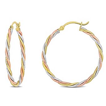 Stella Grace Tri Tone 10k Gold Twisted Hoop Earrings