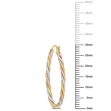 Stella Grace Tri Tone 10k Gold Twisted Hoop Earrings
