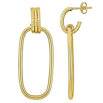 Stella Grace 10k Gold Open Huggie Hoop & Open Rectangular Drop Earrings