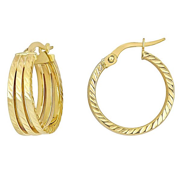 Stella Grace 14k Gold Triple Row Textured Hoop Earrings