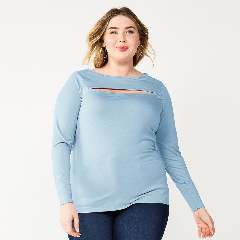 Plus Size Nine West Fitted Long Sleeve Cutout Top, Womens, Size: 0X, Light