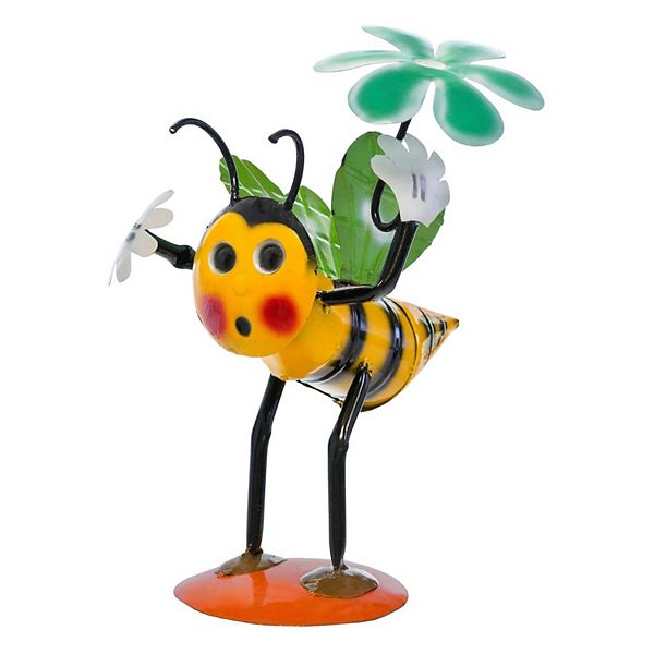 Rustic Arrow Honey Bee with Flowers Metal Garden Decor