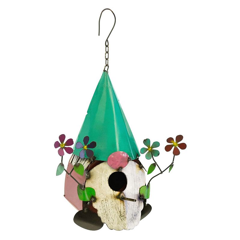 Rustic Arrow Hanging Gnome with Flowers Birdhouse Decor, Multicolor