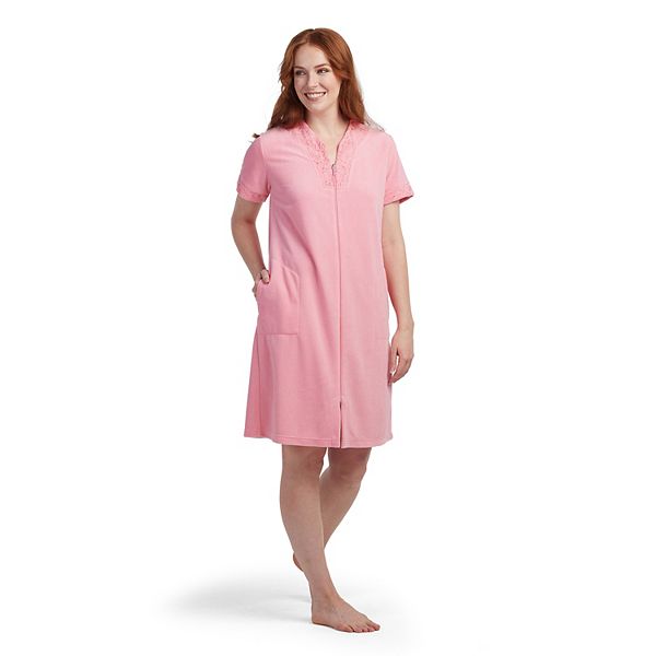 Women's Miss Elaine Essentials Micro Terry Short Zipper Robe