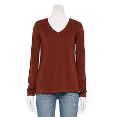 Kohls shirt top womens L grey burgundy orange v neck short sleeve