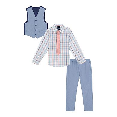 Boys 4-12 IZOD Oxford Dockman Vest, Plaid Shirt, Pants & Tie Set