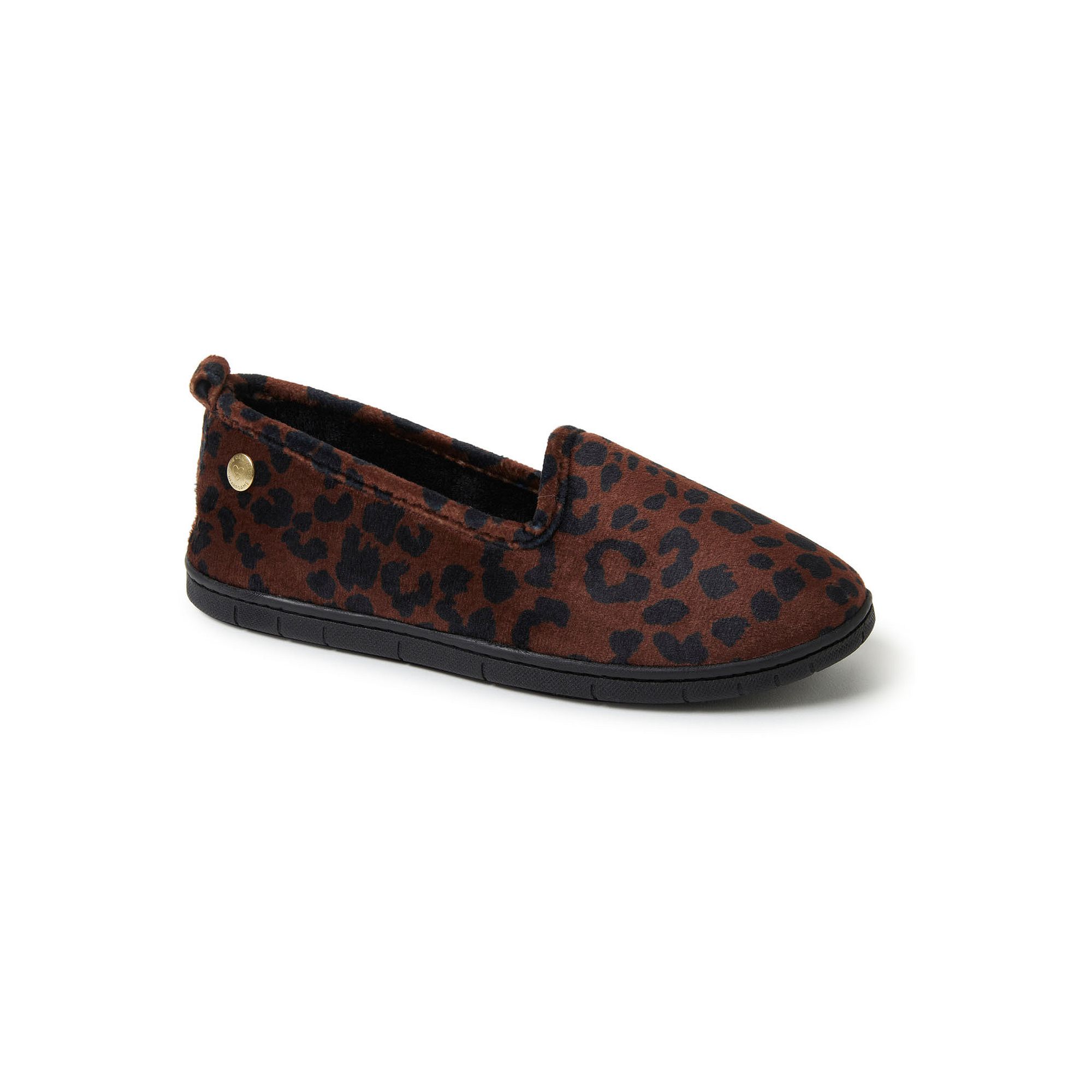 Dearfoams Rachel Velour Womens Closed Back Slippers, Size: Small, Leopard