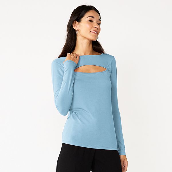 Women's Nine West Fitted Long Sleeve Cutout Top