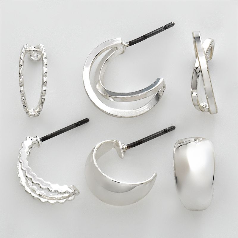 Napier Silver Tone Hoop Earring Set, Womens, Grey
