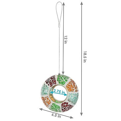 Sunnydaze Glass Summer Mosaic Fly-Through Hanging Bird Feeder - 6 in