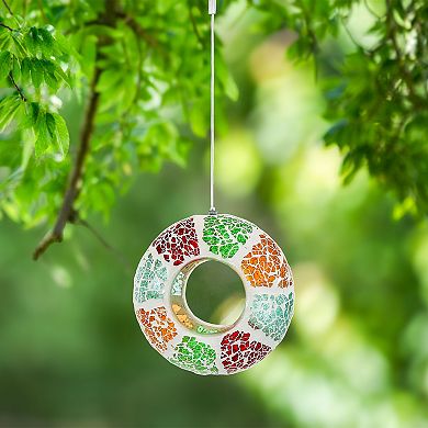 Sunnydaze Glass Summer Mosaic Fly-Through Hanging Bird Feeder - 6 in
