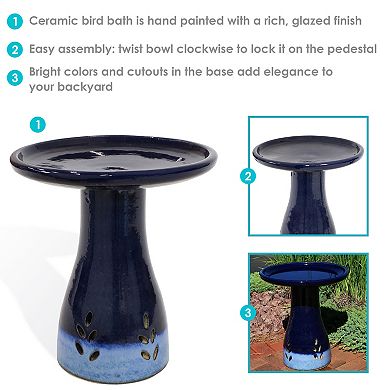 Sunnydaze Classic Duo-Tone Cut-Out Ceramic Bird Bath - 20.5 in