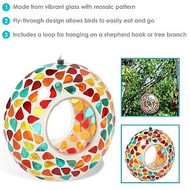 Sunnydaze Glass Mosaic Fly-Through Hanging Bird Feeder - 6 in - 12pk