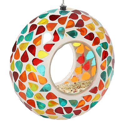 Sunnydaze Glass Mosaic Fly-Through Hanging Bird Feeder - 6 in - 12pk