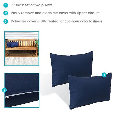 Sunnydaze 2 Outdoor Lumbar Throw Pillows - 12 x 20-Inch - Navy