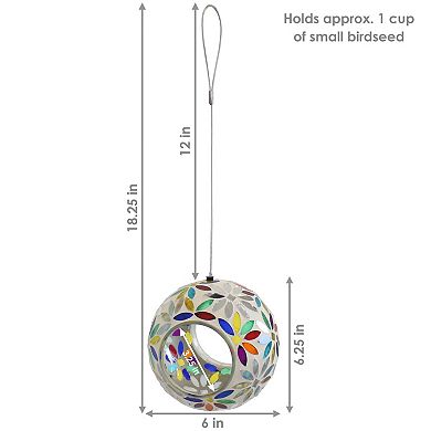 Sunnydaze Rainbow Daisies Mosaic Fly-Through Hanging Bird Feeder - 6 in