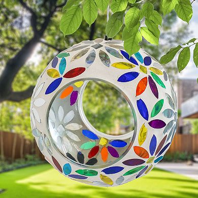Sunnydaze Rainbow Daisies Mosaic Fly-Through Hanging Bird Feeder - 6 in