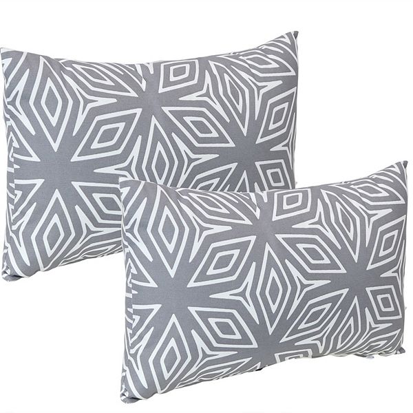 Sunnydaze 2 Outdoor Lumbar Throw Pillows 12 x 20Inch Gray Geometric