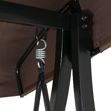 Sunnydaze 3-Person Steel Patio Swing Bench with Side Tables/Canopy
