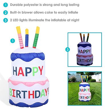 Sunnydaze Birthday Cake LED Inflatable Yard Decoration - 4 ft