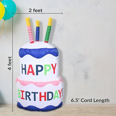 Sunnydaze Birthday Cake LED Inflatable Yard Decoration - 4 ft