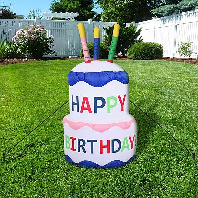 Sunnydaze Birthday Cake LED Inflatable Yard Decoration - 4 ft