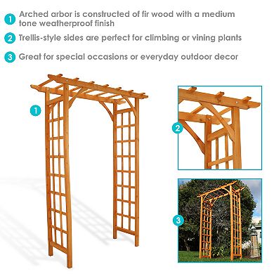 Sunnydaze Wooden Fir Arbor Weatherproof Arched Garden Walkway - 78 in