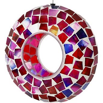 Sunnydaze Glass Mosaic Fly-Through Hanging Bird Feeder - 6 in - 12 pk