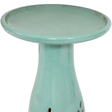 Sunnydaze Classic Outdoor Ceramic Bird Bath - UV/Frost Resistant - Seafoam