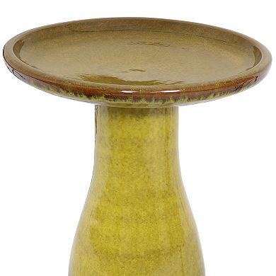 Sunnydaze Duo-Tone Outdoor Glazed Ceramic Bird Bath - 21 in - Cognac Yellow