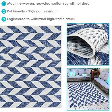 Sunnydaze Geometric Affinity Outdoor Area Rug - Steel Blue - 5 Ft X 7 Ft