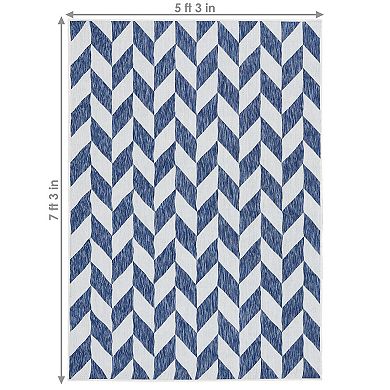 Sunnydaze Geometric Affinity Outdoor Area Rug - Steel Blue - 5 Ft X 7 Ft