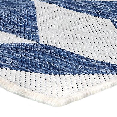 Sunnydaze Geometric Affinity Outdoor Area Rug - Steel Blue - 5 Ft X 7 Ft